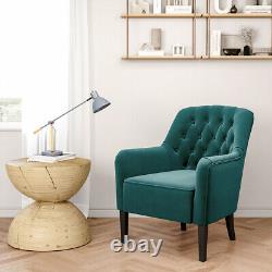 Green Velvet Armchair Wing Back Chair Deep Button Fireside Lounge Sofa Wood Legs