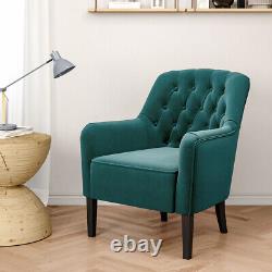 Green Velvet Armchair Wing Back Chair Deep Button Fireside Lounge Sofa Wood Legs