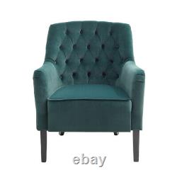 Green Velvet Armchair Wing Back Chair Deep Button Fireside Lounge Sofa Wood Legs