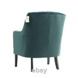 Green Velvet Armchair Wing Back Chair Deep Button Fireside Lounge Sofa Wood Legs