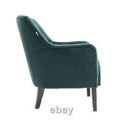 Green Velvet Armchair Wing Back Chair Deep Button Fireside Lounge Sofa Wood Legs