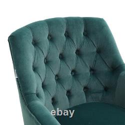 Green Velvet Armchair Wing Back Chair Deep Button Fireside Lounge Sofa Wood Legs