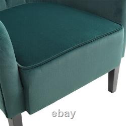 Green Velvet Armchair Wing Back Chair Deep Button Fireside Lounge Sofa Wood Legs