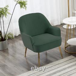 Green Velvet Armchair Wing Back Chair Tub Accent Fireside Small Sofa Metal Legs
