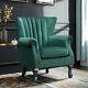 Green Velvet Scalloped Shell Wingback Armchair Fireside Accent Padded Sofa Chair
