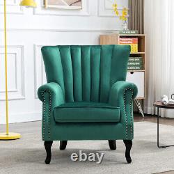 Green Velvet Scalloped Shell Wingback Armchair Fireside Accent Padded Sofa Chair