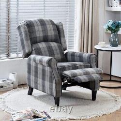 Grey Check Recliner Chair Padded Seat Fireside Armchair Lounge Sofa Tartan Chair