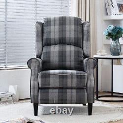 Grey Check Recliner Chair Padded Seat Fireside Armchair Lounge Sofa Tartan Chair