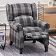Grey Check Wing Back Fireside Recliner Armchair Sofa Lounge Cinema Office Chair