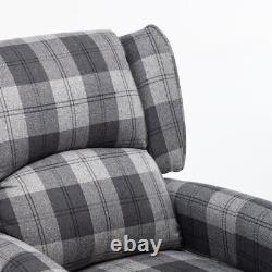Grey Check Wing Back Fireside Recliner Armchair Sofa Lounge Cinema Office Chair