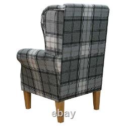Grey Check Wingback Armchair Fireside Accent Handmade in Sophie Zinc Fabric