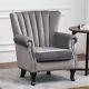 Grey Chesterfield Armchair Wing Back Queen Anne High Back Chair Fireside Sofa