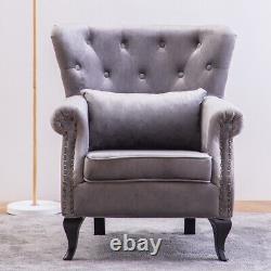 Grey Chesterfield Classic Buttoned Wing Back Fireside Armchair Relaxing TubChair