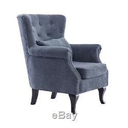 Grey Chesterfield Wing Back Armchair Queen Anne High Back Fireside Winged Chair