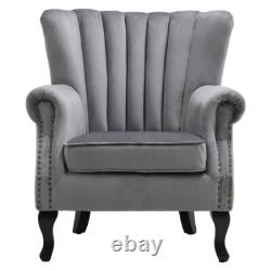 Grey Chesterfield Wing Back Armchair Queen Anne High Back Fireside Winged Chair