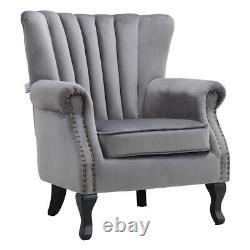 Grey Chesterfield Wing Back Armchair Queen Anne High Back Fireside Winged Chair