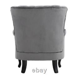 Grey Chesterfield Wing Back Armchair Queen Anne High Back Fireside Winged Chair
