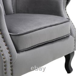 Grey Chesterfield Wing Back Armchair Queen Anne High Back Fireside Winged Chair