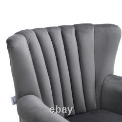 Grey Chesterfield Wing Back Armchair Queen Anne High Back Fireside Winged Chair