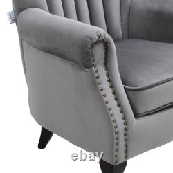 Grey Chesterfield Wing Back Armchair Queen Anne High Back Fireside Winged Chair