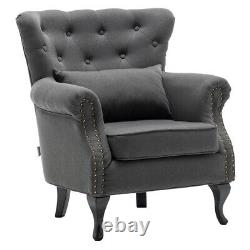 Grey Chesterfield Wing Back Scalloped Button Armchair Chair Lounge Sofa Fireside