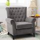 Grey Fabric Armchair Fireside Lounge Sofa Single Chair Chesterfield Wing Back