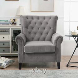 Grey Fabric Armchair Fireside Lounge Sofa Single Chair Chesterfield Wing Back