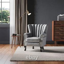 Grey Fireside Sofa Lounge Armchair Wing Back Scallop Shell Accent Tub Chair UK