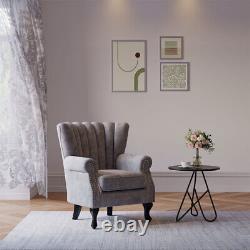 Grey Fireside Sofa Lounge Armchair Wing Back Scallop Shell Accent Tub Chair UK