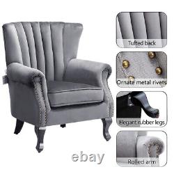 Grey Fireside Sofa Lounge Armchair Wing Back Scallop Shell Accent Tub Chair UK