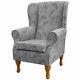 Grey Floral Wingback Armchair Fireside Chair Handmade In Maida Vale Fabric Uk