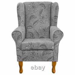 Grey Floral Wingback Armchair Fireside Chair Handmade in Maida Vale Fabric UK