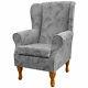 Grey Floral Wingback Armchair Fireside Chair In Traditional Maida Vale Fabric
