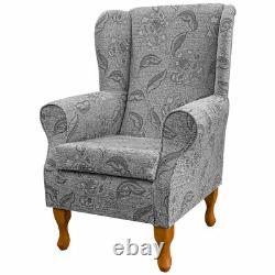 Grey Floral Wingback Armchair Fireside Chair in Traditional Maida Vale Fabric