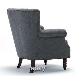 Grey Linen Accent Tub Chair High Wing Back Fireside Armchair Padded Seat Sofa UK