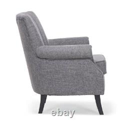 Grey Linen Armchair Scallop Wing Back Fireside Lounge Accent Chair Sofa Studded