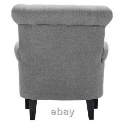 Grey Linen Queen Anne Chair Occasional Button Wing Back Fireside Accent Armchair