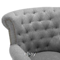 Grey Linen Queen Anne Chair Occasional Button Wing Back Fireside Accent Armchair