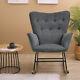 Grey Linen Upholstered Armchair Recliner Rocking Chair Wing Back Fireside Sofa