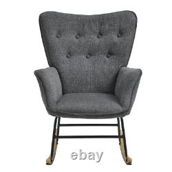 Grey Linen Upholstered Armchair Recliner Rocking Chair Wing Back Fireside Sofa