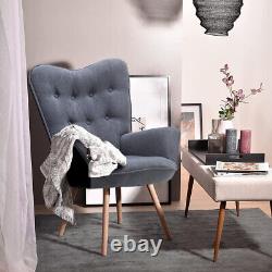 Grey Linen Upholstered Armchair Wing Back Fireside Sofa Accent Chair Living Room