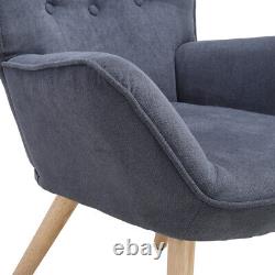 Grey Linen Upholstered Armchair Wing Back Fireside Sofa Accent Chair Living Room