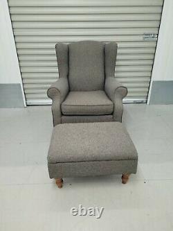 Grey Next'sherlock' Armchair, Fireside Wingback Chair With Footstool