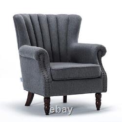 Grey Occasional Upholstered Fabric Armchair Cocktail Winged Tub Chair Fireside