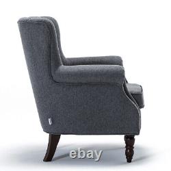 Grey Occasional Upholstered Fabric Armchair Cocktail Winged Tub Chair Fireside