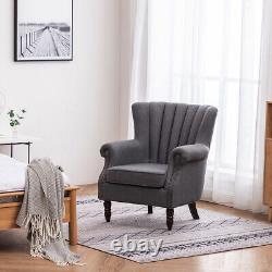 Grey Occasional Upholstered Fabric Armchair Cocktail Winged Tub Chair Fireside