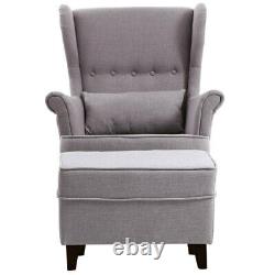 Grey Recliner Lounge Armchair Wingback Fabric Sofa Chair and Footstool Fireside