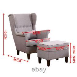 Grey Recliner Lounge Armchair Wingback Fabric Sofa Chair and Footstool Fireside