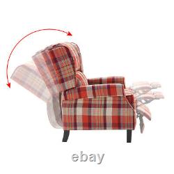 Grey Red Push Back Recliner Armchair Wing Back Fireside Check Fabric Sofa Couch