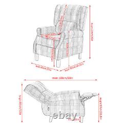 Grey Red Push Back Recliner Armchair Wing Back Fireside Check Fabric Sofa Couch